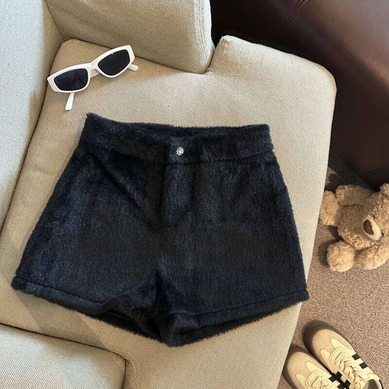 Women's Autumn Winter Faux Fur High Waist Shorts Lady Streetwear Chic Solid Color Furry Boots Short Pants XJ260206