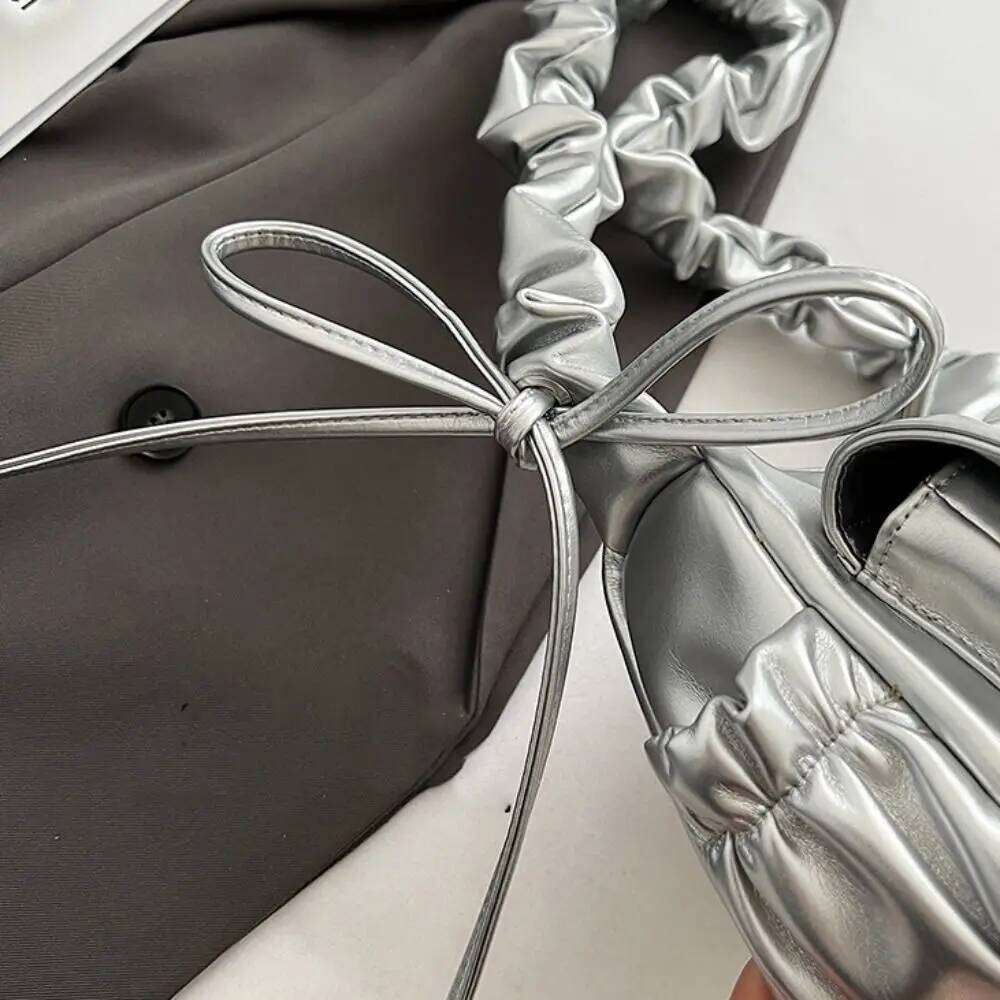 Fashion French Bowknot Shoulder Pu Leather Ruched Bow Underarm Fold Strap Korean Style Crossbody Bag Women Y260205