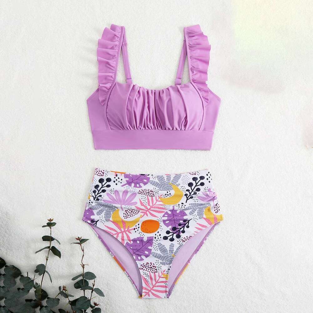 Yiiciovy Ruched New Sexy Bikini Women Tankini Swimsuits Fly Sleeve Padded Push Up Swimwear High Waist Beach Bathing Suit Z260206