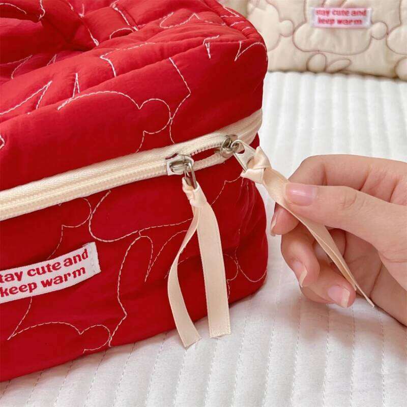 Cute Women Portable Rabbit Quilted Cotton Cosmetic Bag Handbag Lady Tote Makeup Pouch Travel Organizer Storage Bags With Zipper Y260206