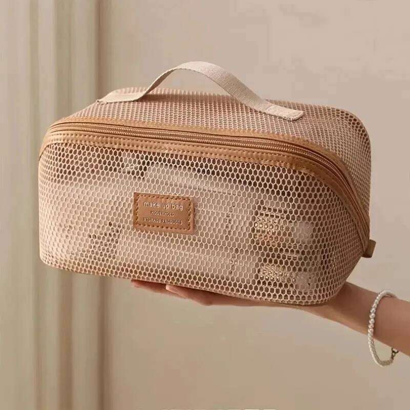 Large Capacity Handheld Makeup Zipper Multi-layer Transparent Mesh Cosmetic Bag Organizer Case Square Y260206