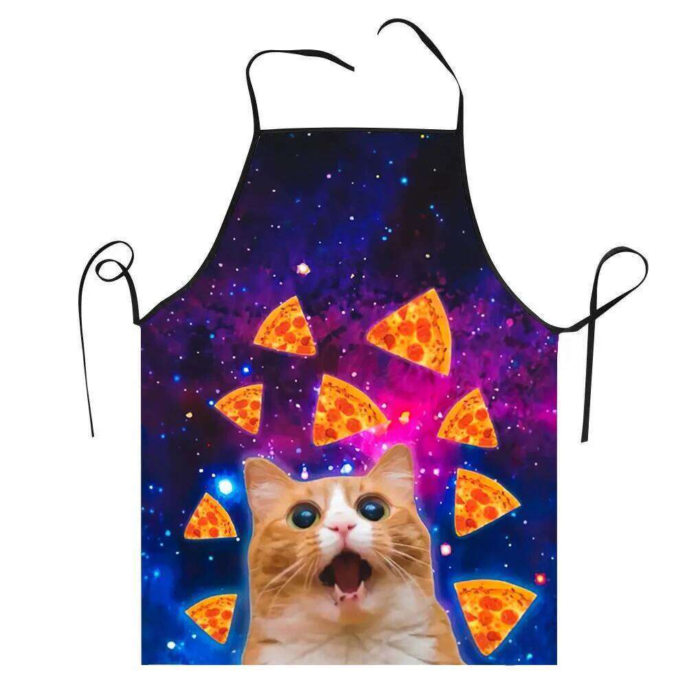 68X95cm Unisex Space Pizza Cat Meme Bib Apron Adult Women Men Chef Tablier Cuisine for Cooking Kitchen Funny Animal Baking S260205