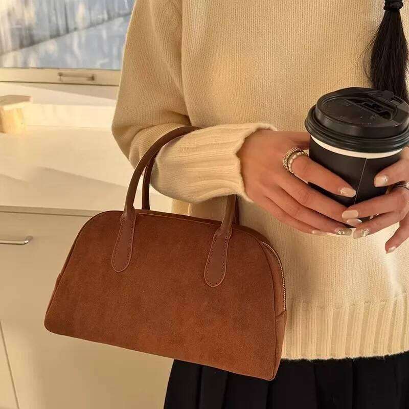 Brown Vintage Suede Tote High Quality Designer Luxury Boston Handbag 2025 Winter New in Women's Bags Korean Hand Bag Ladies Y260205