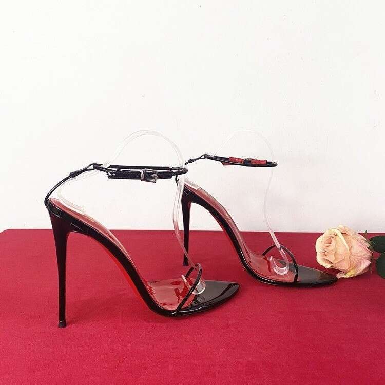 Plus Size Ultra-Thin One-Strap 12cm High Heels Fashion Sexy Wrist Strap Royal Design Shoe Sister Style Thin Heel Queen Red Sole Sandals for Women