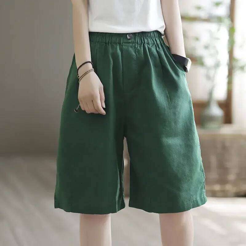 Womens Wide Leg 2025 New Comfy Cotton Linen Summer Fashion Casual Short Pants Loose Knee Length Shorts XJ260206