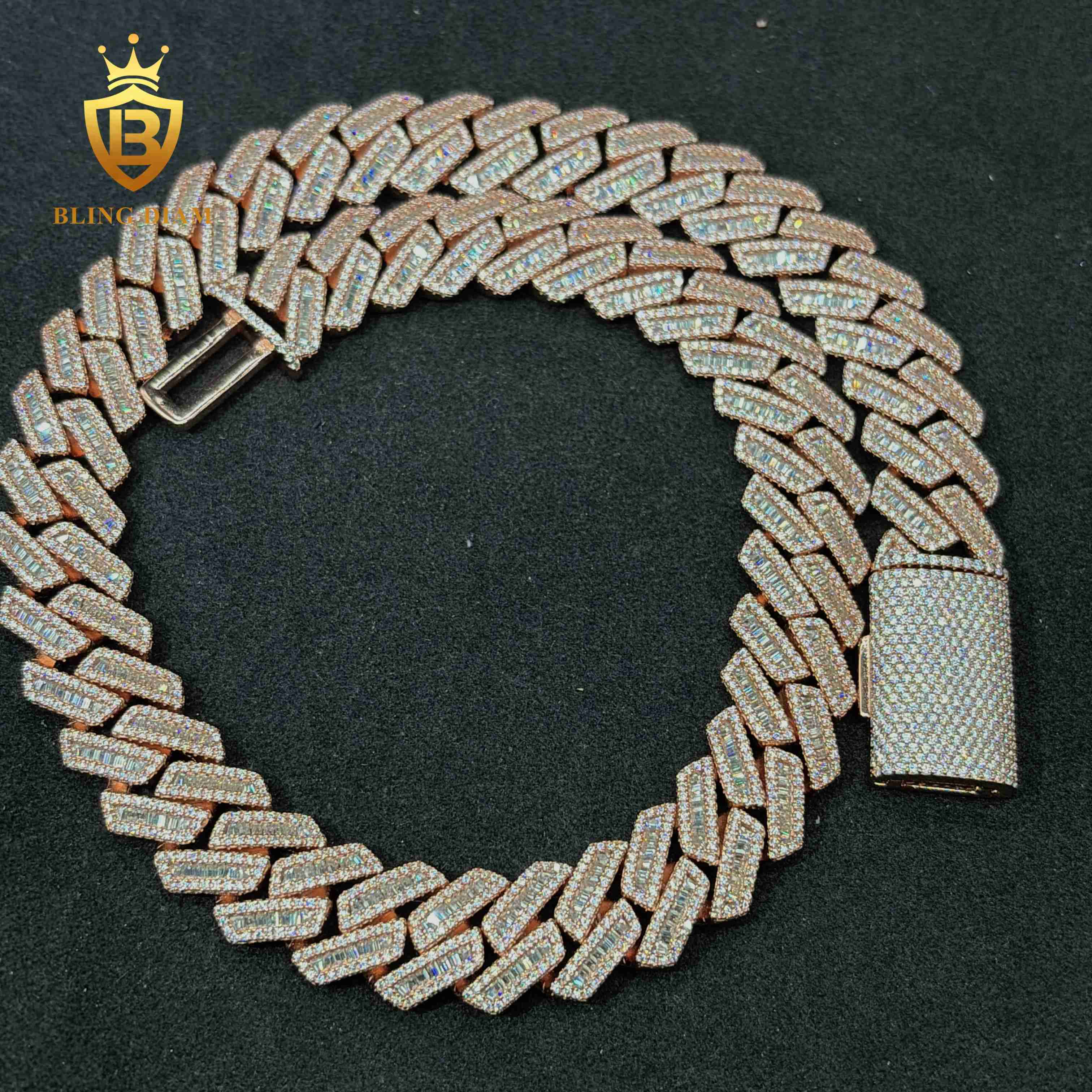 Custom Jewelry Moissanite Chain Hip Hop Men Pass Diamond Tester 18mm 925 Sterling Silver VVS Moissanite Cuban Chain