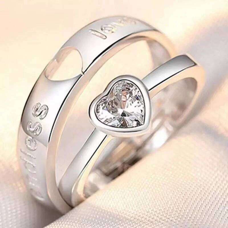 2PCS Fashion Exquisite Silver Color Couple Paired Ring For Women Men Opening Adjustable Engagement Wedding Gift Jewelry Accessor W260206