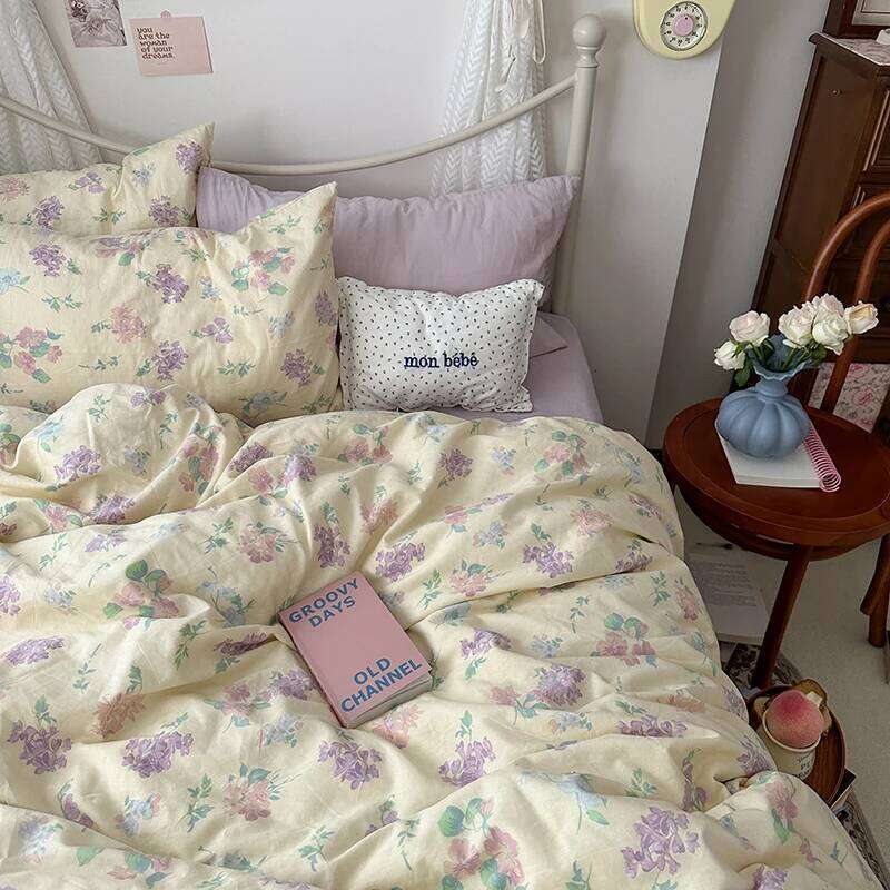 Floral Style Duvet Pure Cotton Bed Girls Soft Comforter Covers with Pillowcase King Size Quilt Cover Set XJ260206