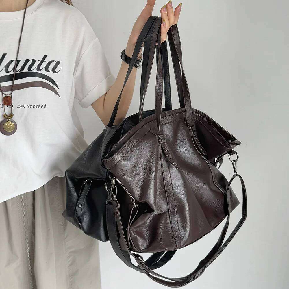 2025 New Vintage Casual Shoulder For Women Luxury Soft Leather Tote Bags Large Capacity Travel Commuting Handbags Y260205