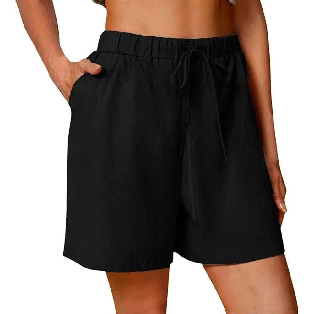 Women's Summer Casual Shorts Drawstring Solid Color Cotton Linen Short Pants Female Loose Straight Jogging Outdoor Streetwear XJ260206