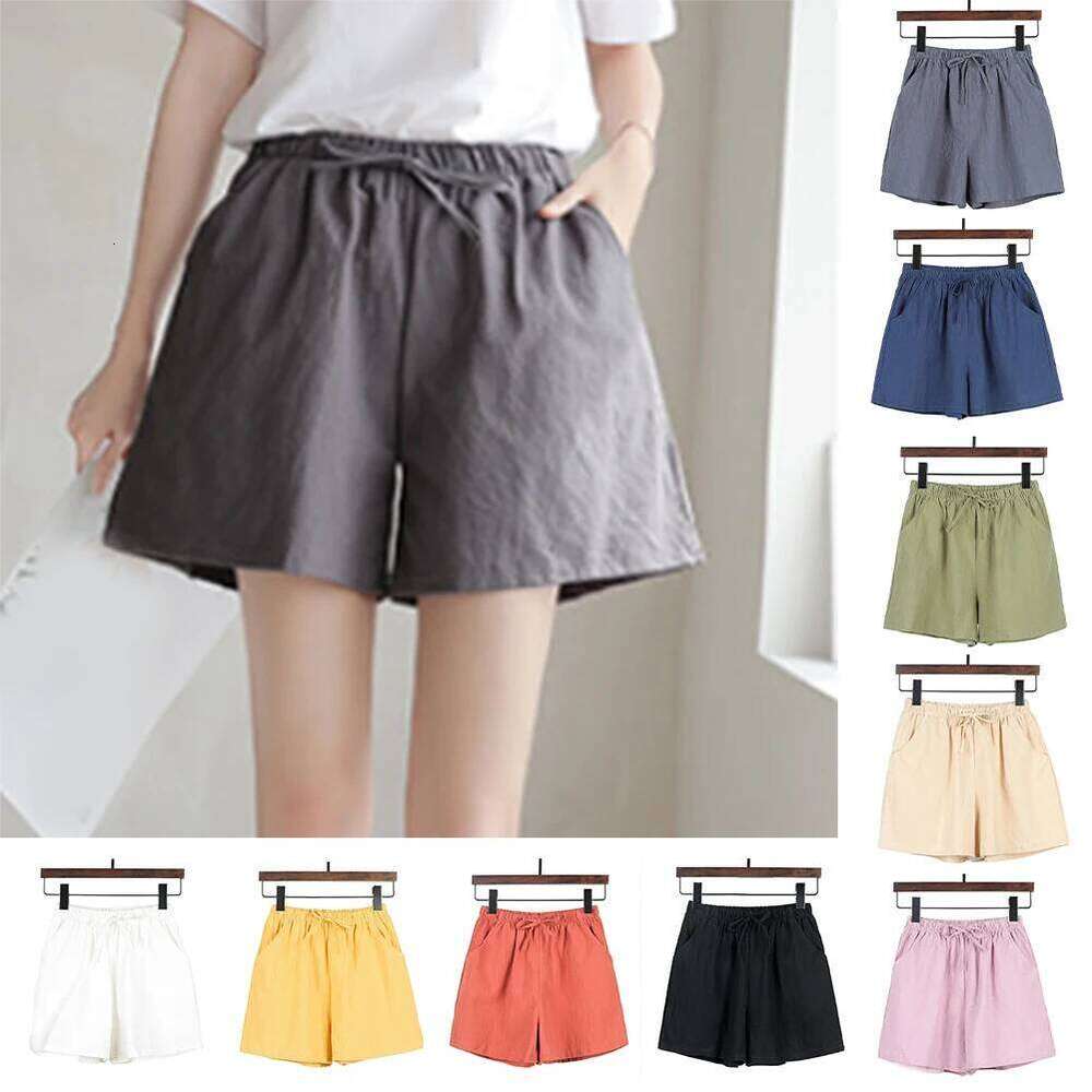Women Casual Summer Cotton Linen Short Pants Solid Color High Waisted Loose Gym Workout Shorts Streetwear XJ260206