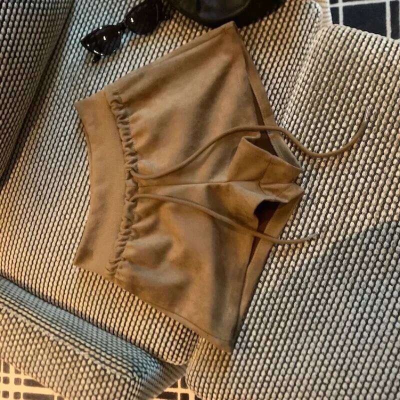 Deerskin High-waisted Casual Shorts for Women New Elastic Waist Slimming Outer Wear A-line XJ260206