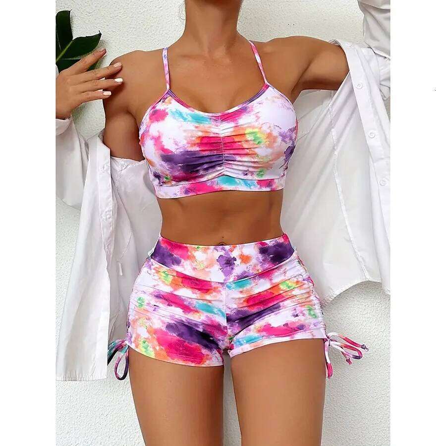 2025 Trendy Tie-Dye Bikini Set High Waisted Swimwear for Women Briefs & Sexy Rash Guard Summer Vintage Printed Bathing Suit New Z260206