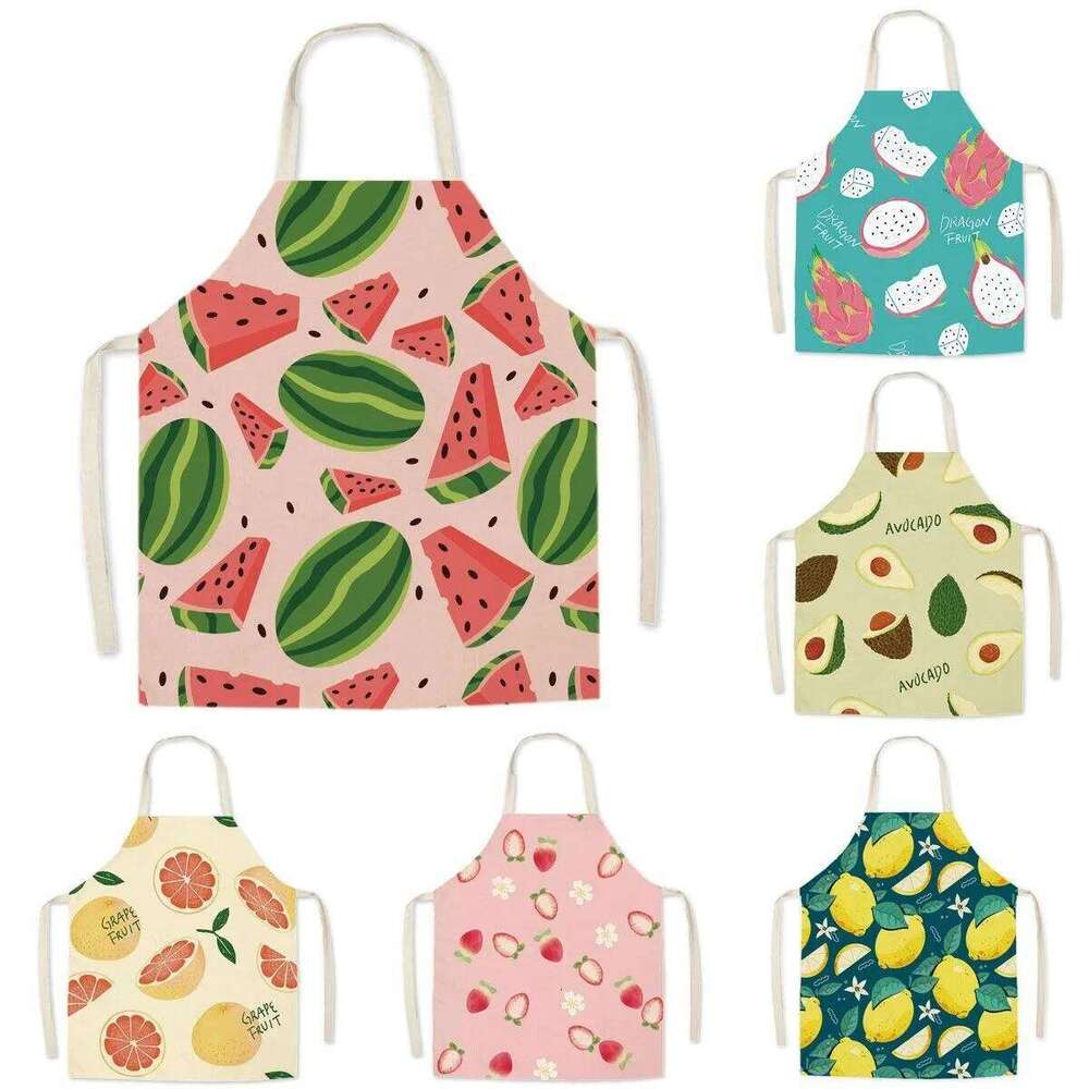 New style small fresh fruit linen fabric sleeveless kitchen cooking baking bib home cleaning apron 68x55cm S260205
