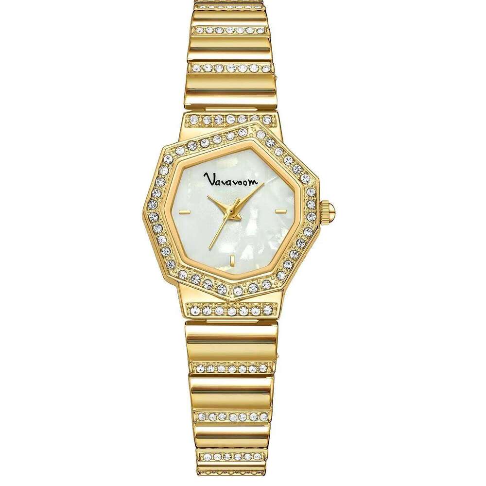 2025 New Women Watch VA VOOM Brand Original Fashion Polygon Gorgeous Rhinestone Gold Calendar Quartz Wristwatch montre femme Z260206