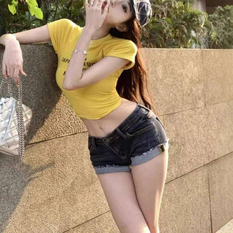 Jeans Low Waist American Denim Shorts Women Feel Summer Roll Edge Retro Hip Hot Pants Slim New XL C260206
