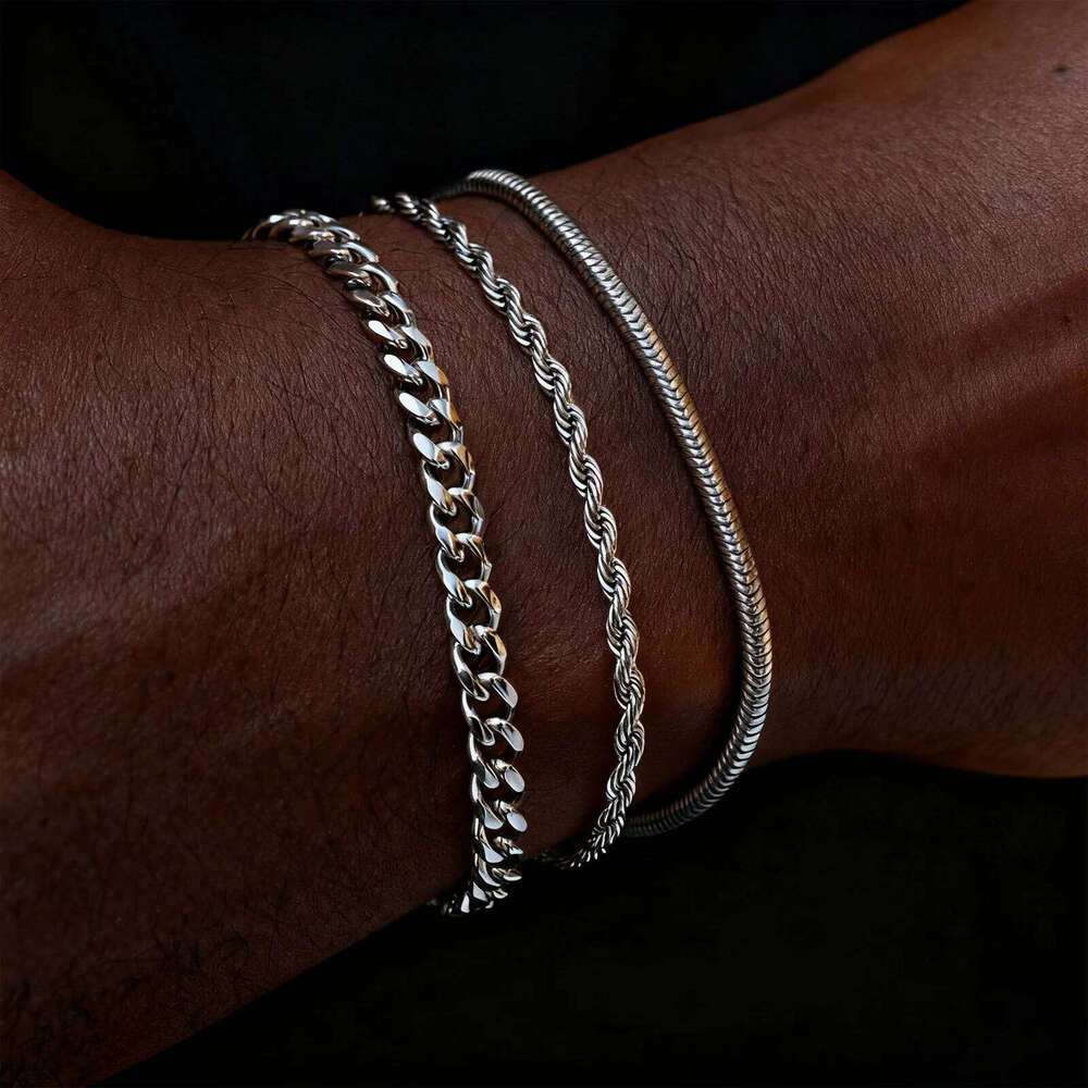 3pcs/set Cuban Chain Bracelet for Men,Classic Stainless Steel Stacked Bracelet,Punk Basic Chains Jewelry Gifts 26H0206