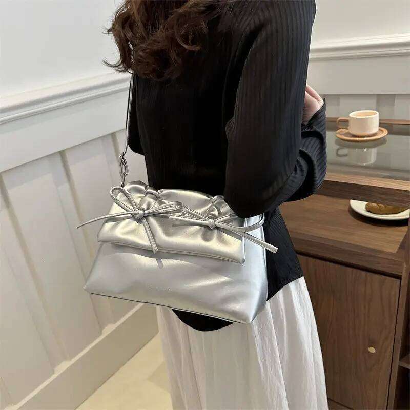 2025 New Ballcore Shoulder Ballet Bow Armpit Large Tote Crossbody Purse for Women Ins Casual Fashion Commuter Bag Y260205
