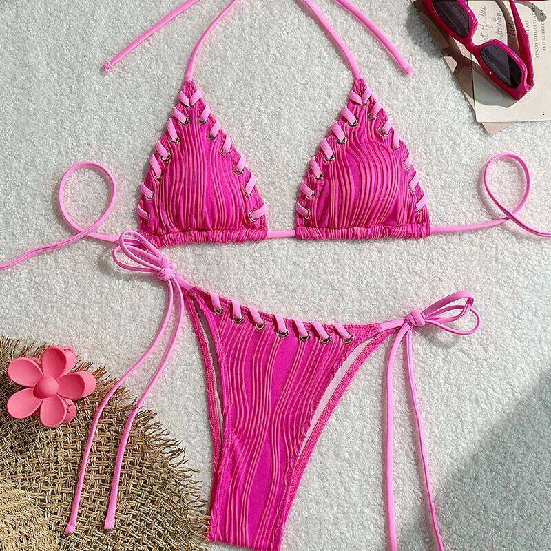 New Women's Sexy Bikinis Swimwear Summer Holiday Beach Swim Wear Bathing Suits Female Solid Color Bandage Pool Bather Bikini Set Z260206