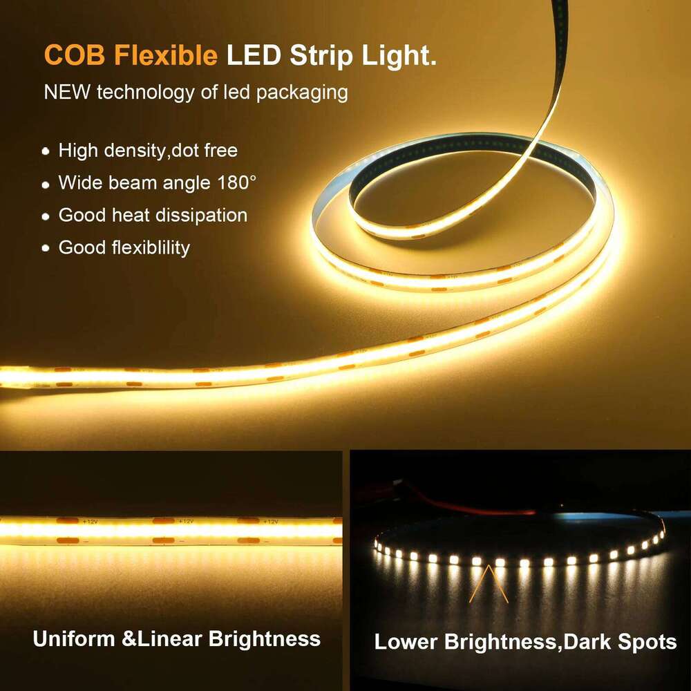 12V 24V COB Strip Light 8MM 320Leds/M High Density Linear Lighting 5M 10M Flexible Ribbon Rope LED Tape for Room Decoration Z260206