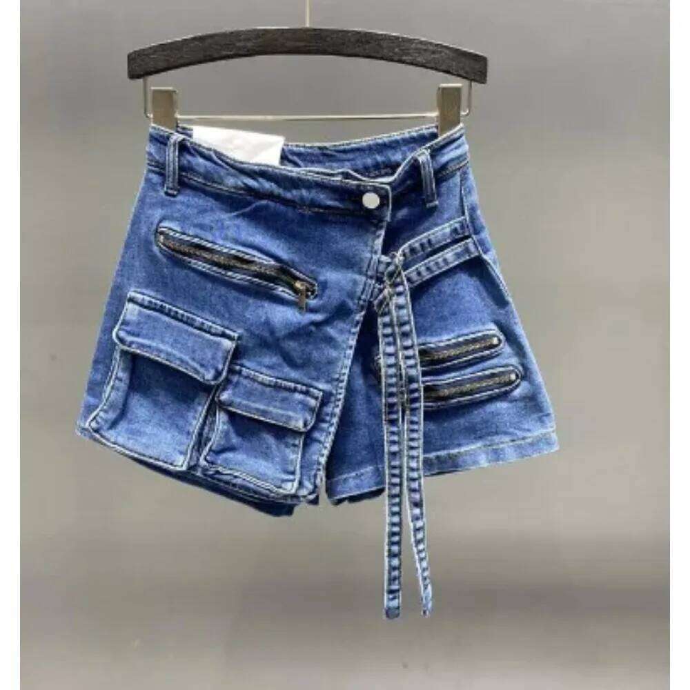 Culottes Women Jeans Short Pants Streetwear Washed Distressed Mid Waist Skinny Pockets Skorts Female 2025 Summer Shorts Skirts XJ260206