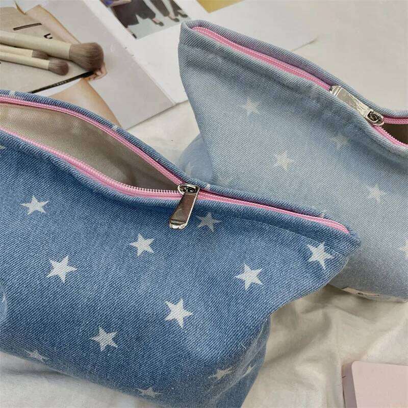 Korean Style Large bow stars print make up Zipper case Skin Care Products Cosmetics Storage Bags Travel Makeup Bag Y260206