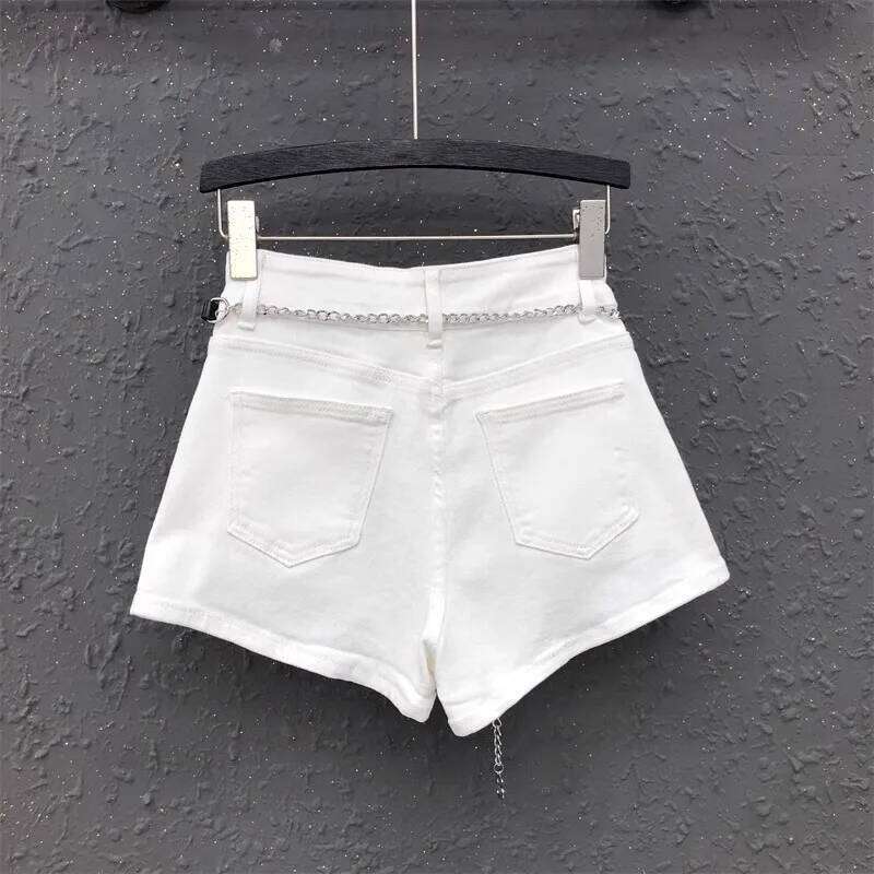 High Quality Irregular Design White Denim Shorts For Women's Fashion Jeans New Summer Loose A-line Wide-Leg Hot Pants C260206