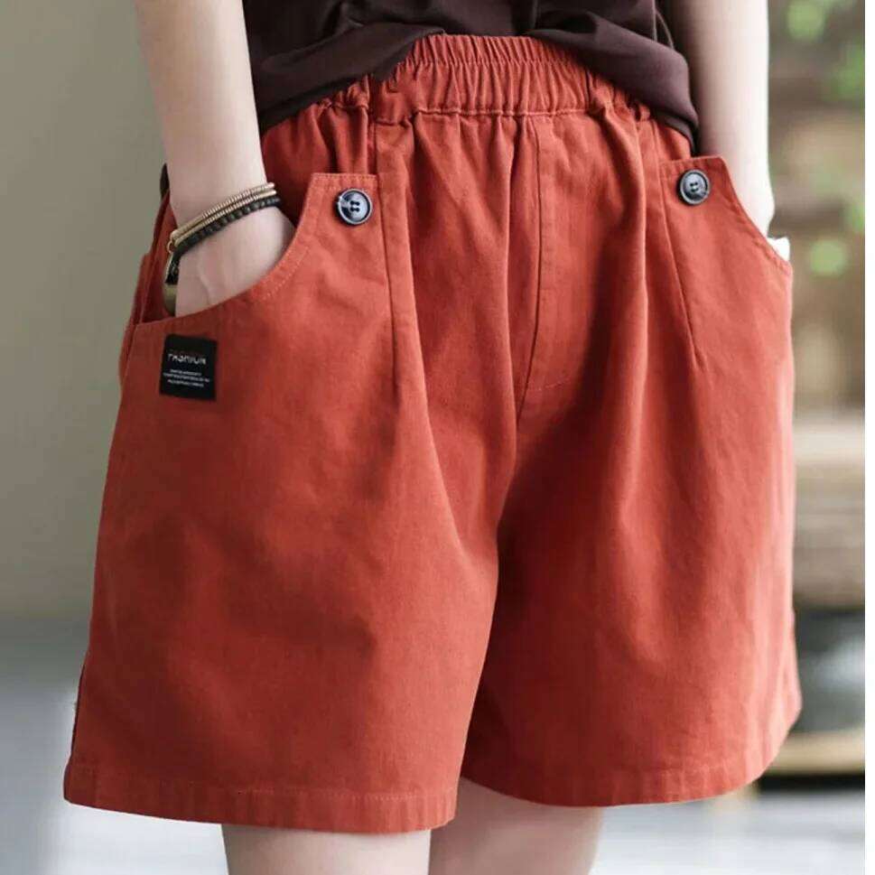 Summer Casual Loose Cotton Shorts Women's New Style High Waist Wide Leg Pants Solid Color Five-Quarter Length Slimming XJ260206