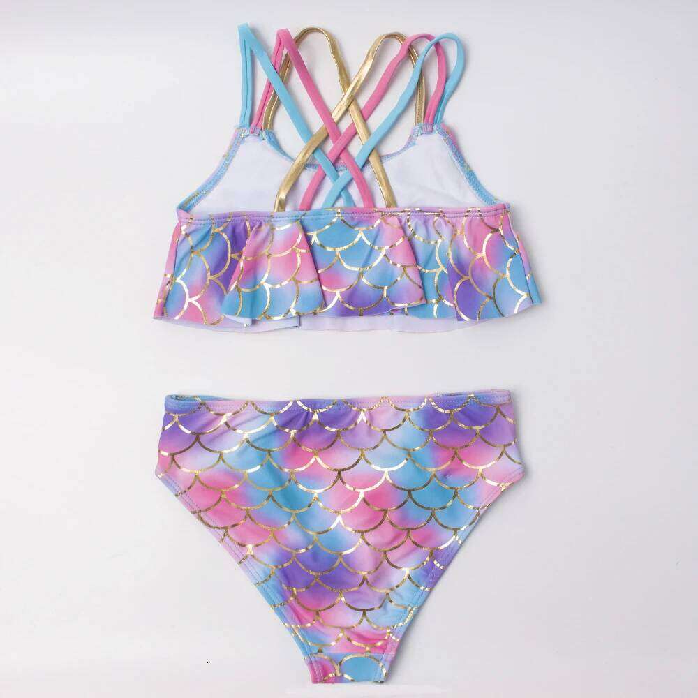 Girl 2 Pieces Swimsuits Mermaid Pattern Swimming Suits Children Swimwear Girls Bikinis Set Kids Biquini Infantil Bathing Suit XJ260206