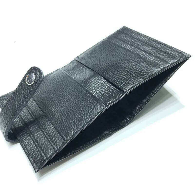 100% Genuine Leather Short Buckle Folded Business Name Wallet Large Capacity Cross Bank Card ID Holder Y260206