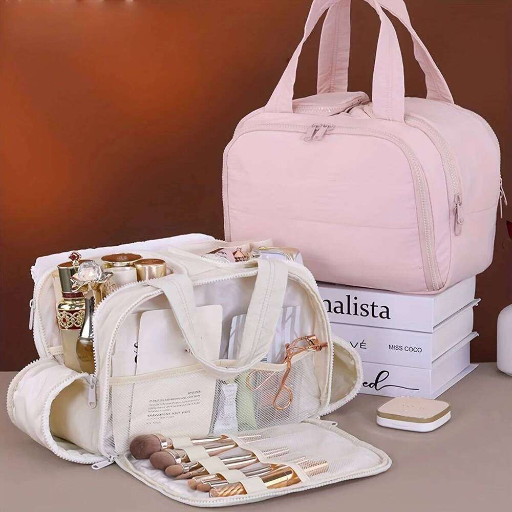 Portable Side Zipper Fabric Cosmetic Storage Large Capacity For Business Trips Toiletries Organizing Bag Makeup Beauty Bags Y260206