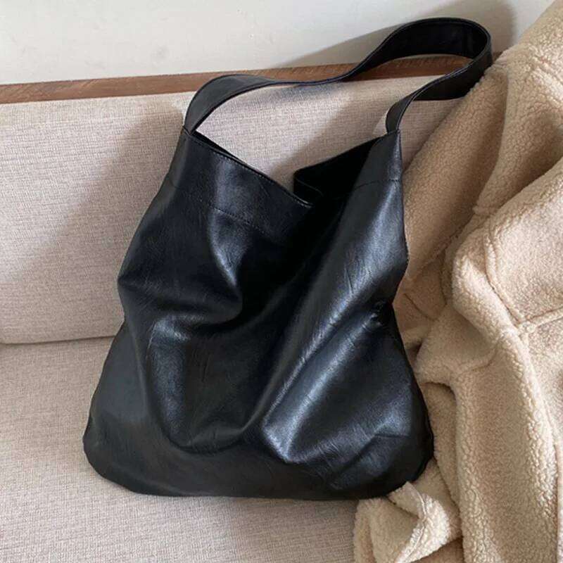 Vintage Female Winter PU Leather Shoulder Bags Fashion Large Capatiy Women Hobo Bag Office Handbag Casual Simple Shopping Totes Y260205