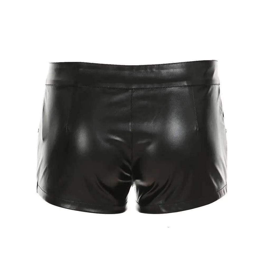 Y2K Aesthetic Patchwork Rivet Pu Shorts Chic Lace Up Skinny Leather Pants Women Retro Hippie Casual Clothing XJ260206