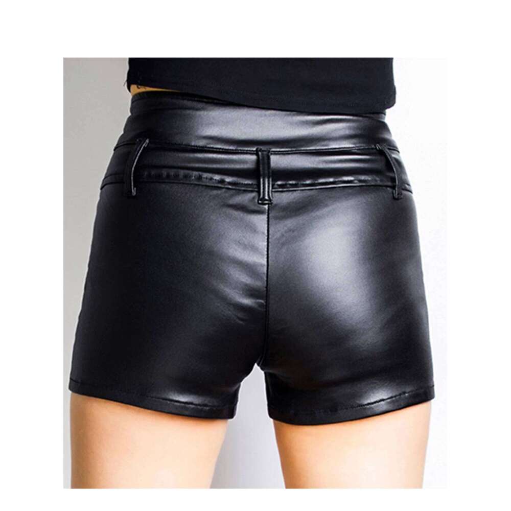 Sexy Black PU casual fashion summer women clothing goth faux leather high waisted womens shorts y2k hot woman short pants H260206