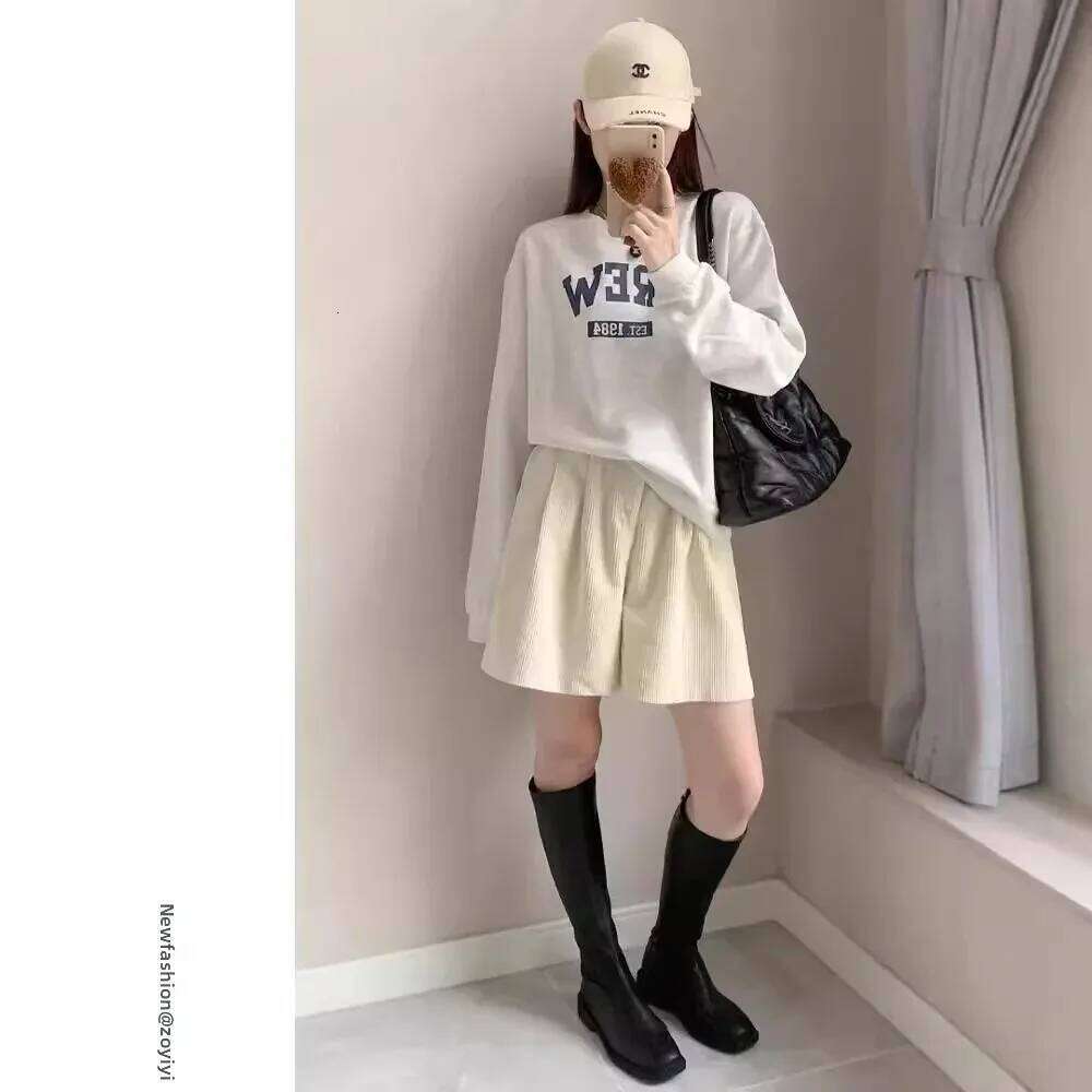 Korean Style Slimming High Waist Loose Boot Cut Corduroy Pants Shorts Women Versatile Casual Spring Autumn Wide Leg Outer Thick XJ260206