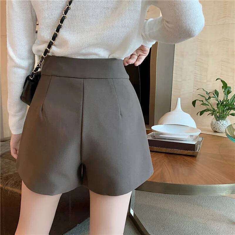New Women's Fashion Black Suit Korean High Waist Wide Leg Shorts Summer Ladies Elegant Baggy All Match Short Pants XJ260206