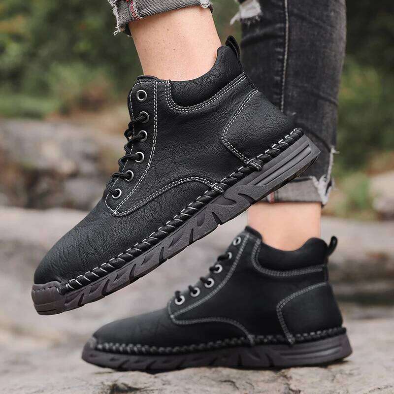 Men's Top High Quality Soft Sole Comfortable Flat Bottom Walking Shoes Classic Versatile Business Casual Bare Boots