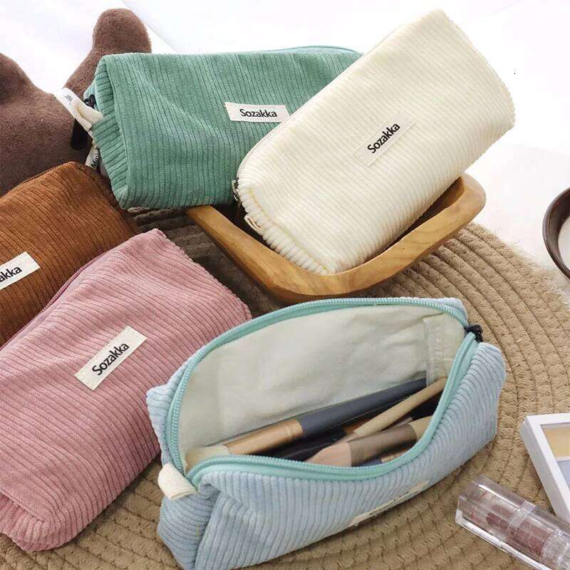Lady Zipper Travel Toiletry Necesserie Organizer Student Cute Pencil Case Korean Corduroy Cosmetic Bag Small Makeup Pouch Y260206