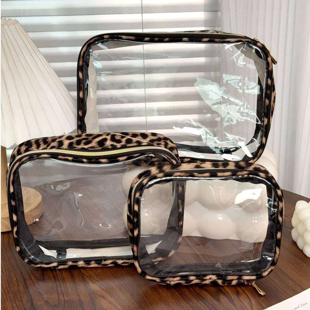 S/M/L Leopard Print Clear Makeup Large Capacity Waterproof Transparent Bag Travel MakeUp Cosmetic Organizer Zipper Y260206