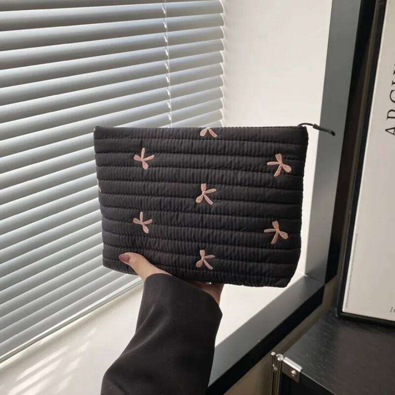 New! For Storage Cute Makeup with Zipper Large Capacity Cosmetic Bag Embroidery Bow Wash Y260206