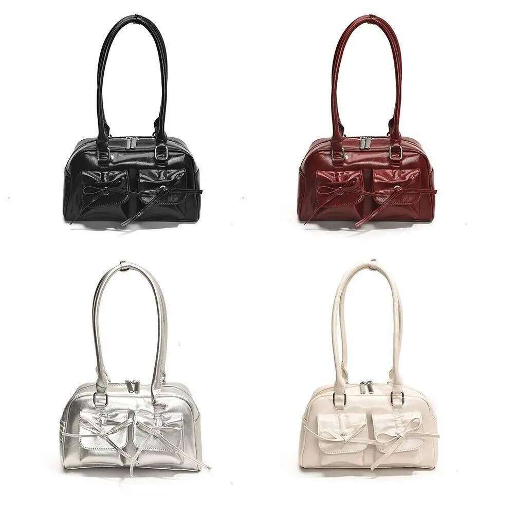 Retro PU Tote Handbags Bow Purse Ballet Style Women's Shoulder Under The Arm Clutch Bag for Women Y260205