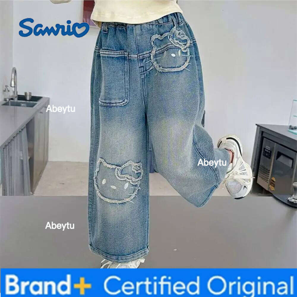 Sanrio Hello Kitty Girls' Spring/autumn New Children Stylish Baby Girl Wide Pants Children's Autumn Straight Leg Jeans H260206