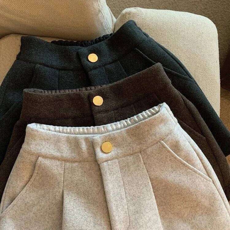 Autumn Winter Shorts Women Simple Solid Pocket High Waist Split Wide Leg Short Pants Retro Fashion Versatile Ropa Mujer C260206