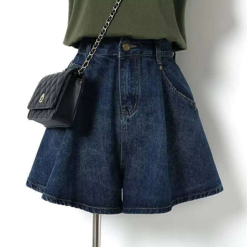 Summer Women's A-Line High Waist Loose Denim Shorts Casual Female Blue Jeans Short Pants C260206