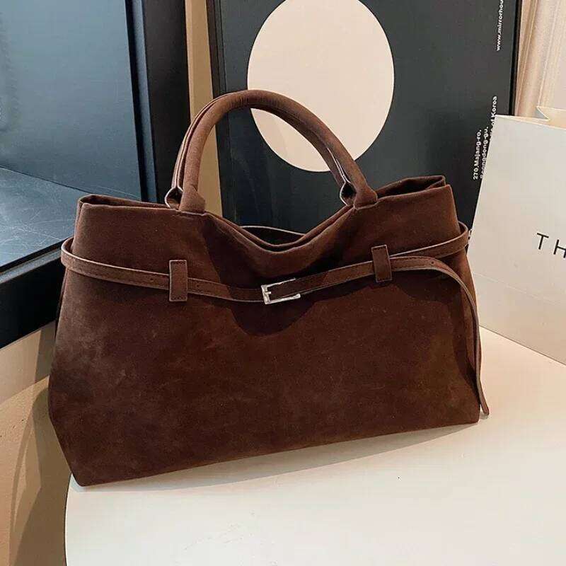 women's Buckle Decorative Design Solid Faux Suede tote bag Large Capacity Hasp Casual Tote 2025 Hot Sale Bags for Women Y260205