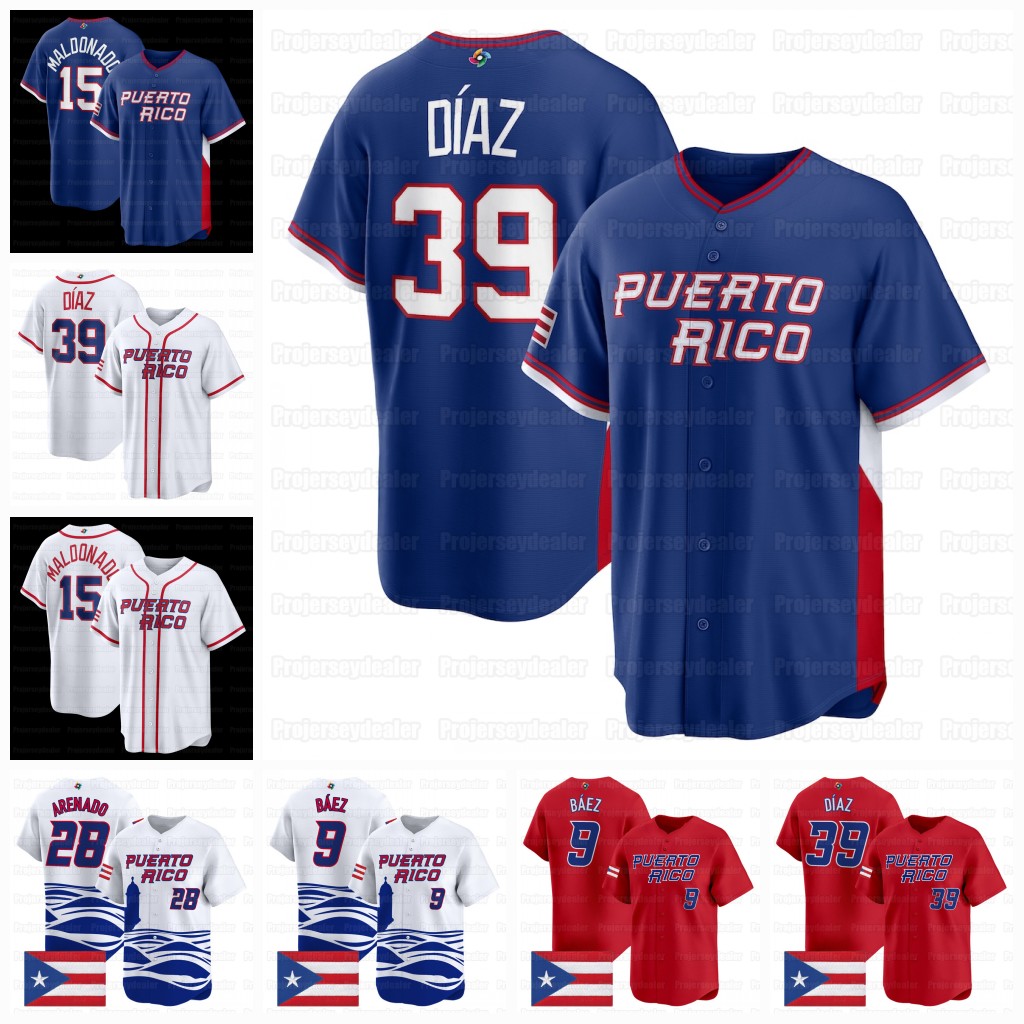 9 Javier Baez Team Puerto Rico 2026 World Baseball Classic Jersey WBC Nolan Arenado Edwin Diaz Martin Maldonado Francisco Lindor Carlos Correa George Springer