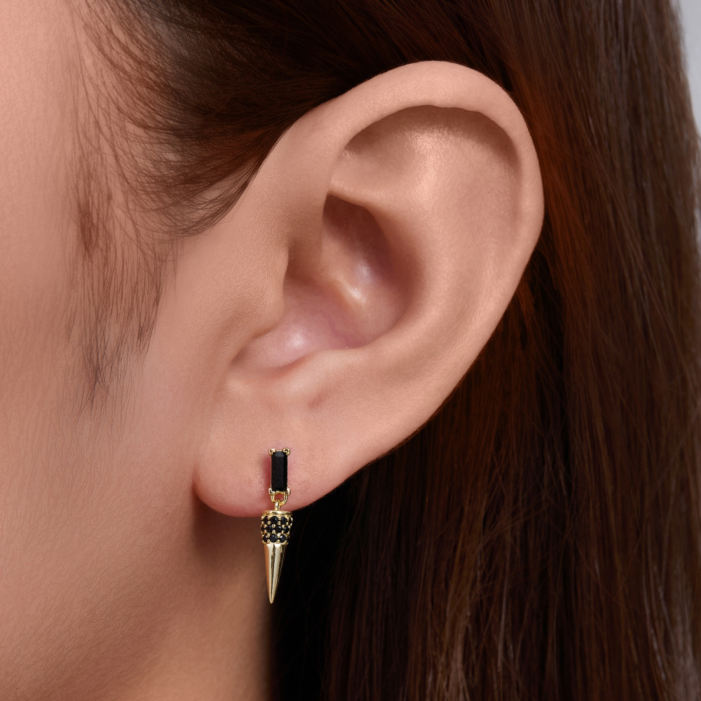 s925 sterling silver with black zirconium, cone-shaped, ins retro punk personality hip-hop earrings