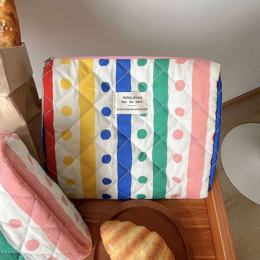 Fashion Portable Women Rainbow Quilted Travel Tote Cosmetic Toilet Storage Bag Makeup Orgainzer Pouch Cute Handbag For Girls Y260206
