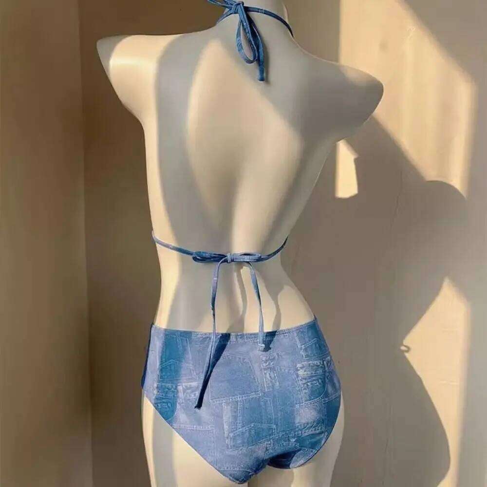 Sexy Design Split Slimming Fit Two-Piece Bikini Halter Neck Long Sleeve Swimwear Vacation Z260206