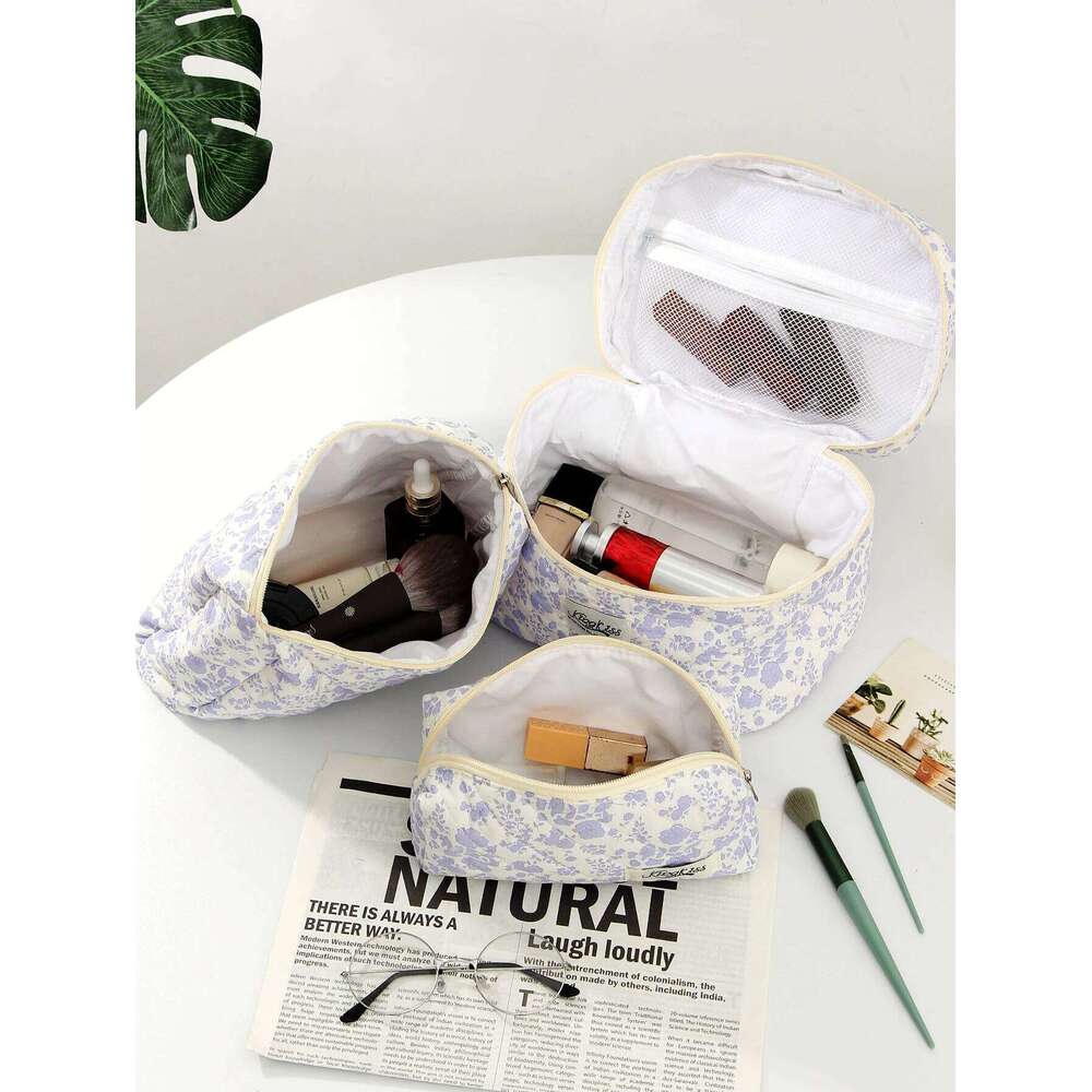 1pc/set Foundation Orchid Quilted Large Capacity Travel Storage Makeup Bag, Portable Toiletry Bag Set Y260206